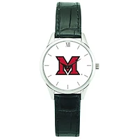 Women's Silver Miami University RedHawks Stainless Steel Watch with Leather Band