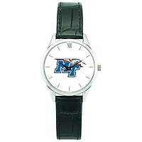 Women's Silver MTSU Blue Raiders Stainless Steel Watch with Leather Band