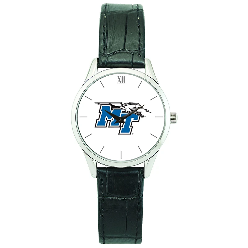 Women's Silver MTSU Blue Raiders Stainless Steel Watch with Leather Band