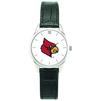Women's Silver Louisville Cardinals Stainless Steel Watch with Leather Band