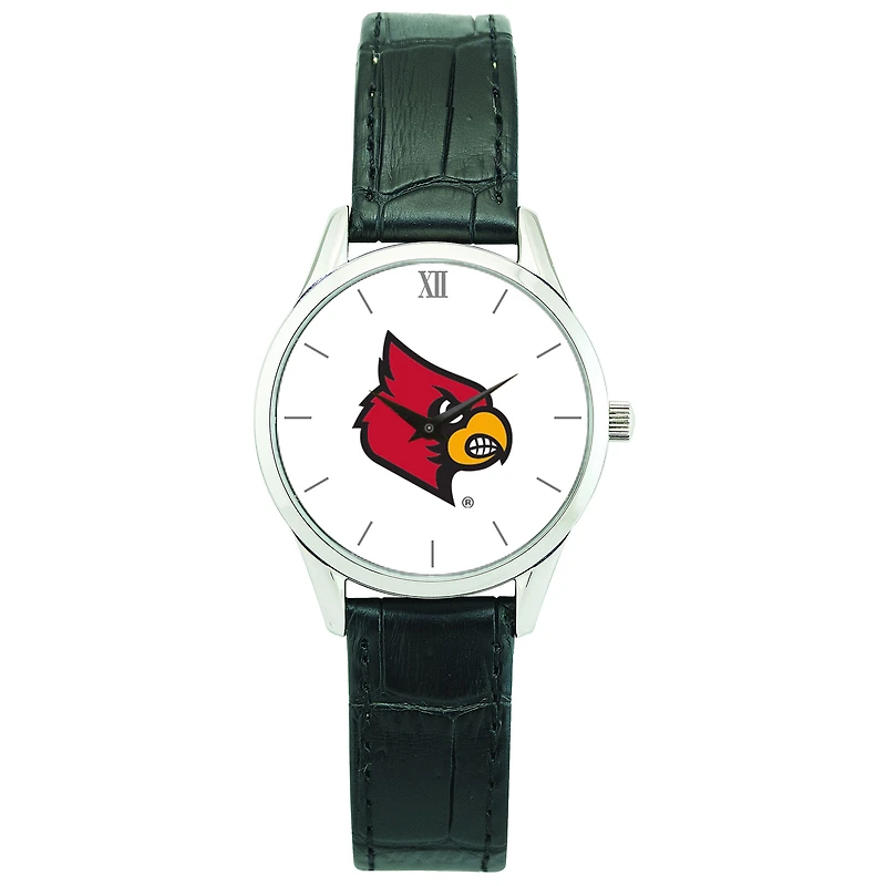 Women's Silver Louisville Cardinals Stainless Steel Watch with Leather Band