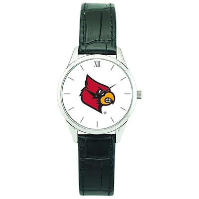 Women's Silver Louisville Cardinals Stainless Steel Watch with Leather Band