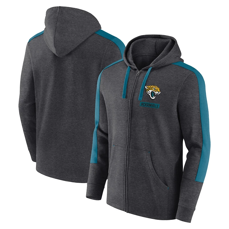 Men's Fanatics Heather Charcoal Jacksonville Jaguars Gains Full-Zip Hoodie