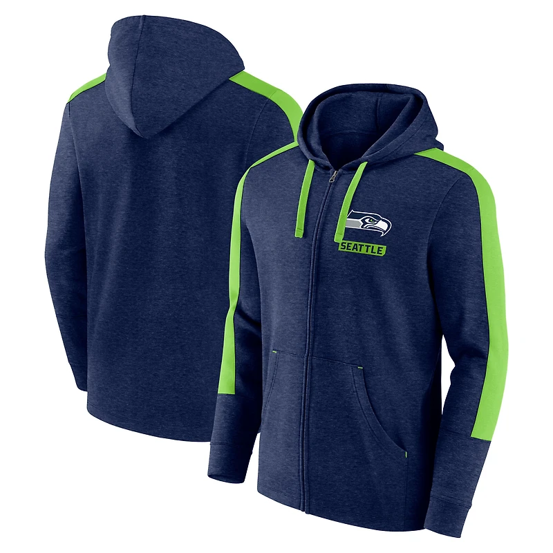 Men's Fanatics Heather College Navy Seattle Seahawks Gains Full-Zip Hoodie