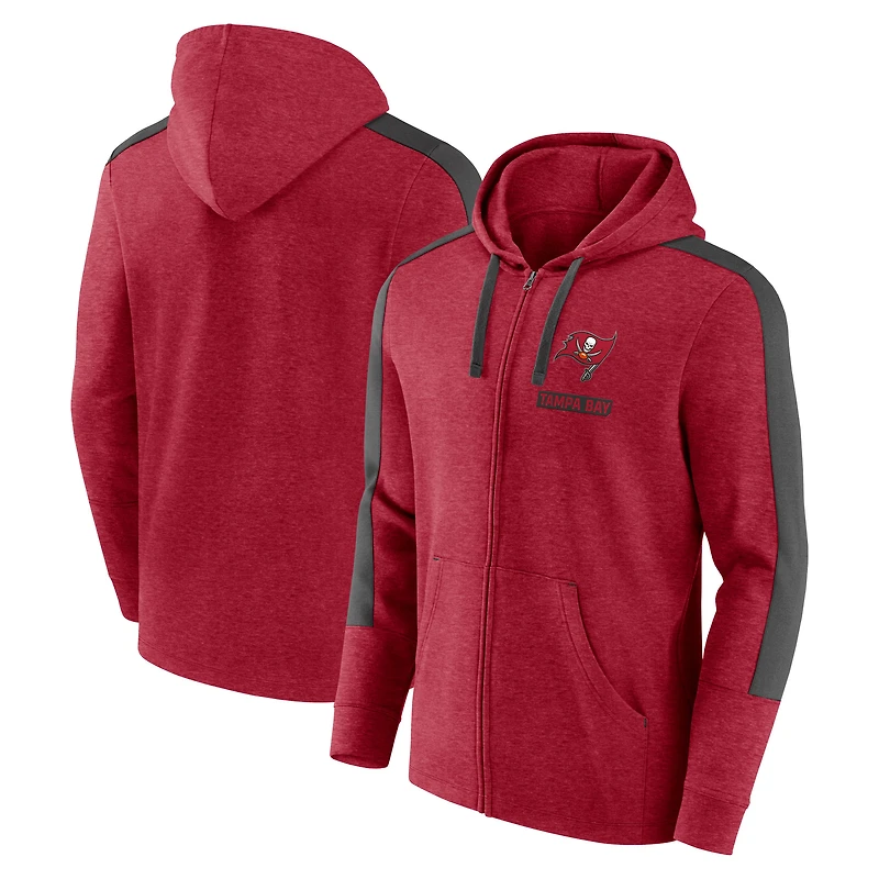 Men's Fanatics Heather Red Tampa Bay Buccaneers Gains Full-Zip Hoodie