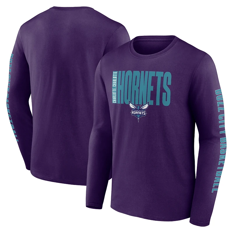 Men's Logo Athletic Purple Charlotte Hornets Vision Long Sleeve T-Shirt