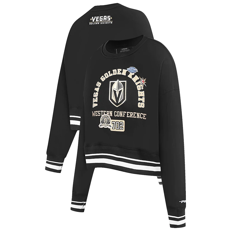 Women's Pro Standard Black Vegas Golden Knights Area Code Cropped Pullover Sweatshirt