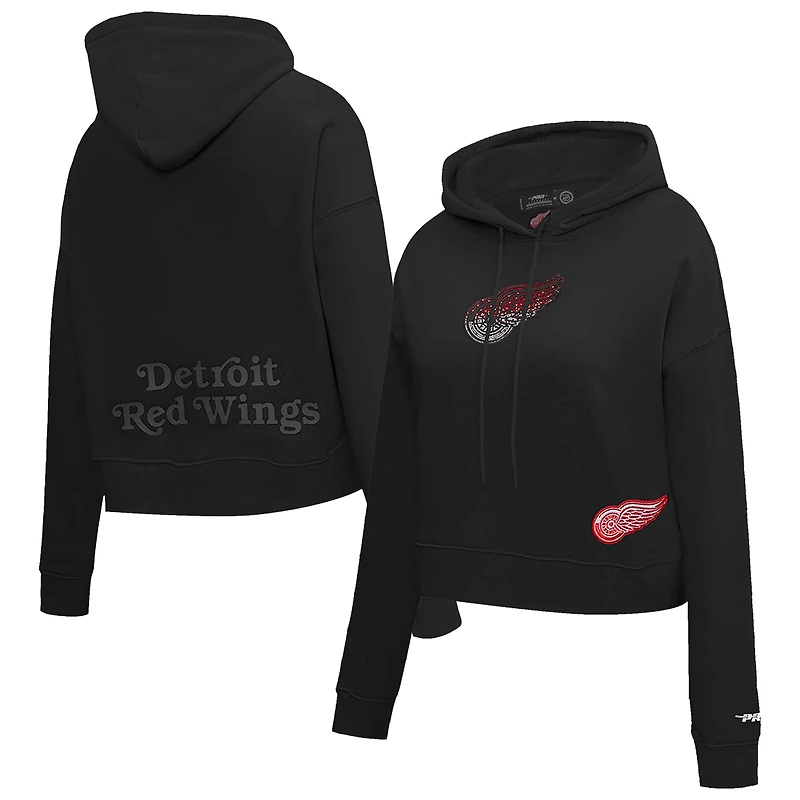 Women's Pro Standard Black Detroit Red Wings Jewels Cropped Pullover Hoodie