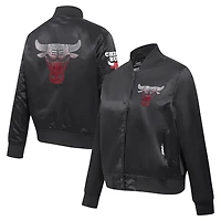Women's Pro Standard Black Chicago Bulls Rhinestone Satin Full-Snap Jacket