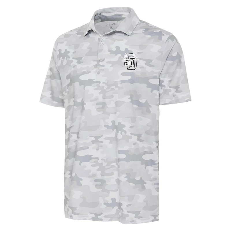 Men's Antigua White San Diego Padres Brushed Metallic Logo Collide Polo