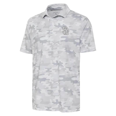 Men's Antigua White San Diego Padres Brushed Metallic Logo Collide Polo