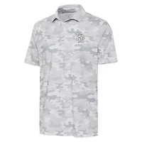 Men's Antigua White San Diego Padres Brushed Metallic Logo Collide Polo
