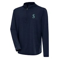 Men's Antigua  Heather Navy Seattle Mariners Tidy Quarter-Zip Hoodie
