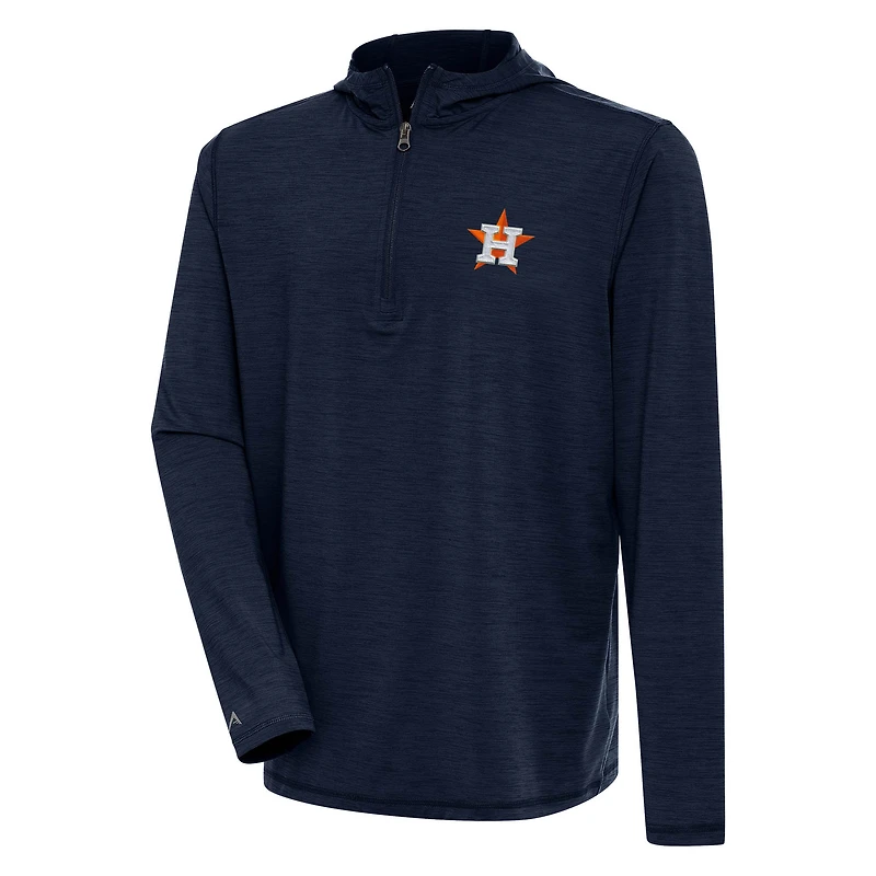 Men's Antigua Heather Navy Houston Astros Tidy Quarter-Zip Hoodie