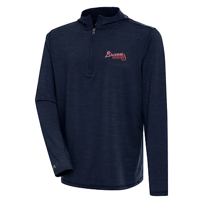 Men's Antigua Heather Navy Atlanta Braves Tidy Quarter-Zip Hoodie