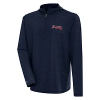 Men's Antigua  Heather Navy Atlanta Braves Tidy Quarter-Zip Hoodie