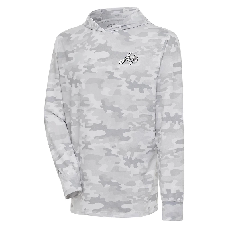 Men's Antigua  White Atlanta Braves Brushed Metallic Logo Sector Pullover Hoodie