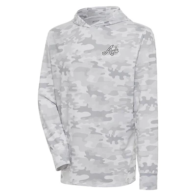 Men's Antigua  White Atlanta Braves Brushed Metallic Logo Sector Pullover Hoodie