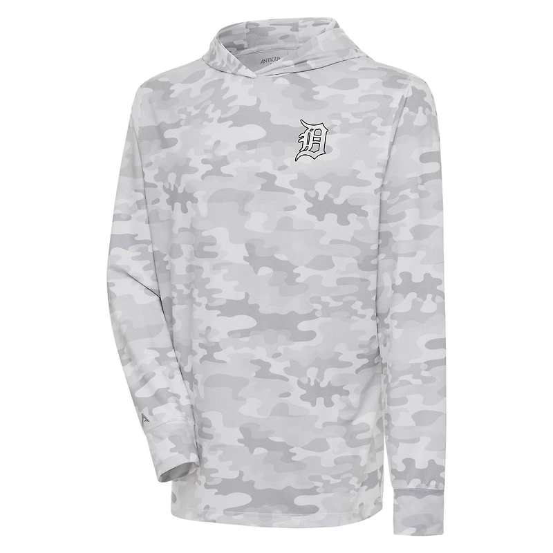 Men's Antigua White Detroit Tigers Brushed Metallic Logo Sector Pullover Hoodie