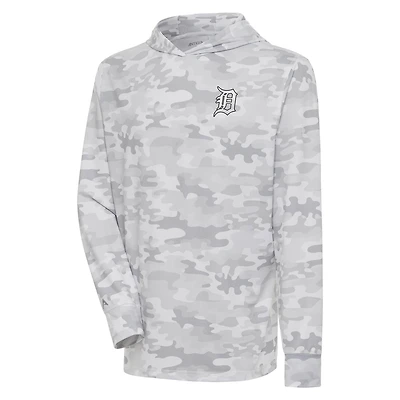 Men's Antigua  White Detroit Tigers Brushed Metallic Logo Sector Pullover Hoodie