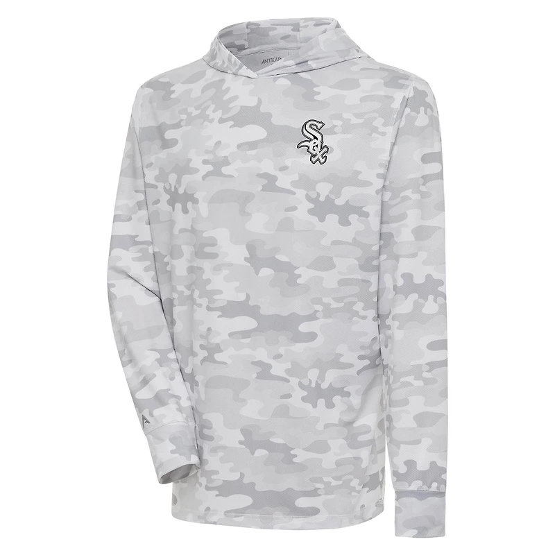 Men's Antigua  White Chicago White Sox Brushed Metallic Logo Sector Pullover Hoodie