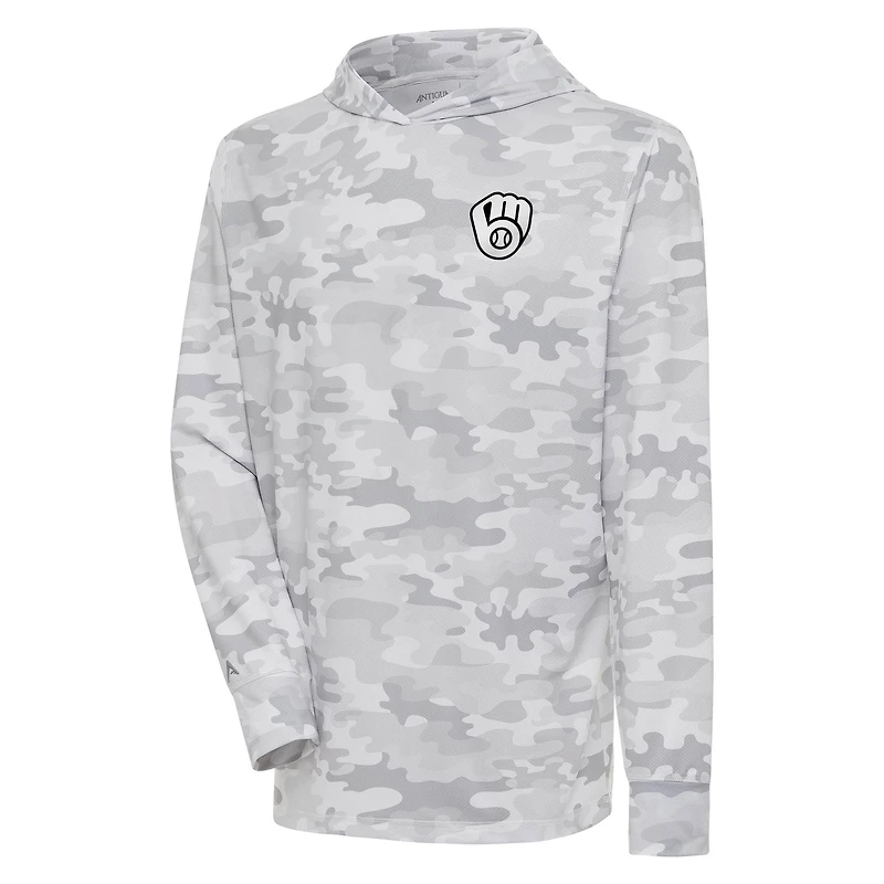 Men's Antigua  White Milwaukee Brewers Brushed Metallic Logo Sector Pullover Hoodie