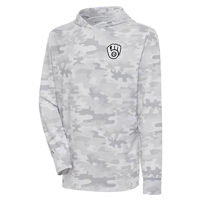 Men's Antigua  White Milwaukee Brewers Brushed Metallic Logo Sector Pullover Hoodie