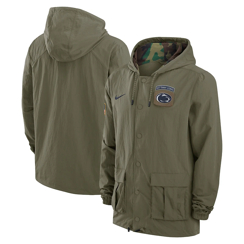 Men's Nike Olive Penn State Nittany Lions 2024 Military Appreciation Full-Snap Hoodie Military Jacket