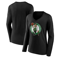 Women's Black Boston Celtics Primary Logo Long Sleeve V-Neck T-Shirt