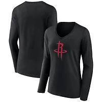 Women's Black Houston Rockets Primary Logo Long Sleeve V-Neck T-Shirt