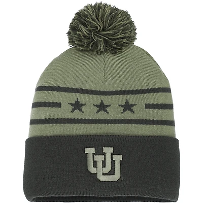 Men's Under Armour Forest Green Utah Utes Freedom Collection Cuffed Knit Hat with Pom