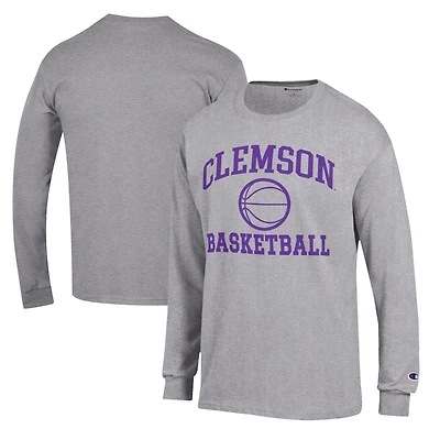 Men's Champion Heather Gray Clemson Tigers Basketball Icon Long Sleeve T-Shirt