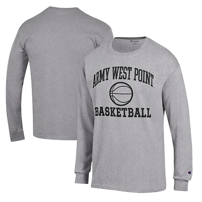 Men's Champion Heather Gray Army Black Knights Basketball Icon Long Sleeve T-Shirt