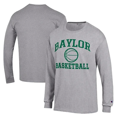 Men's Champion Heather Gray Baylor Bears Basketball Icon Long Sleeve T-Shirt