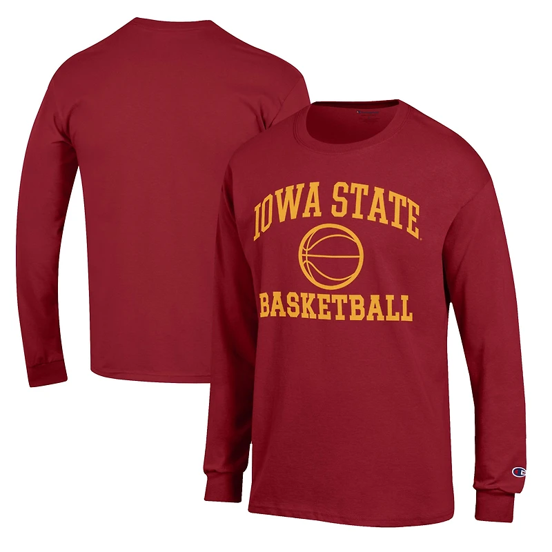 Men's Champion Cardinal Iowa State Cyclones Basketball Icon Long Sleeve T-Shirt