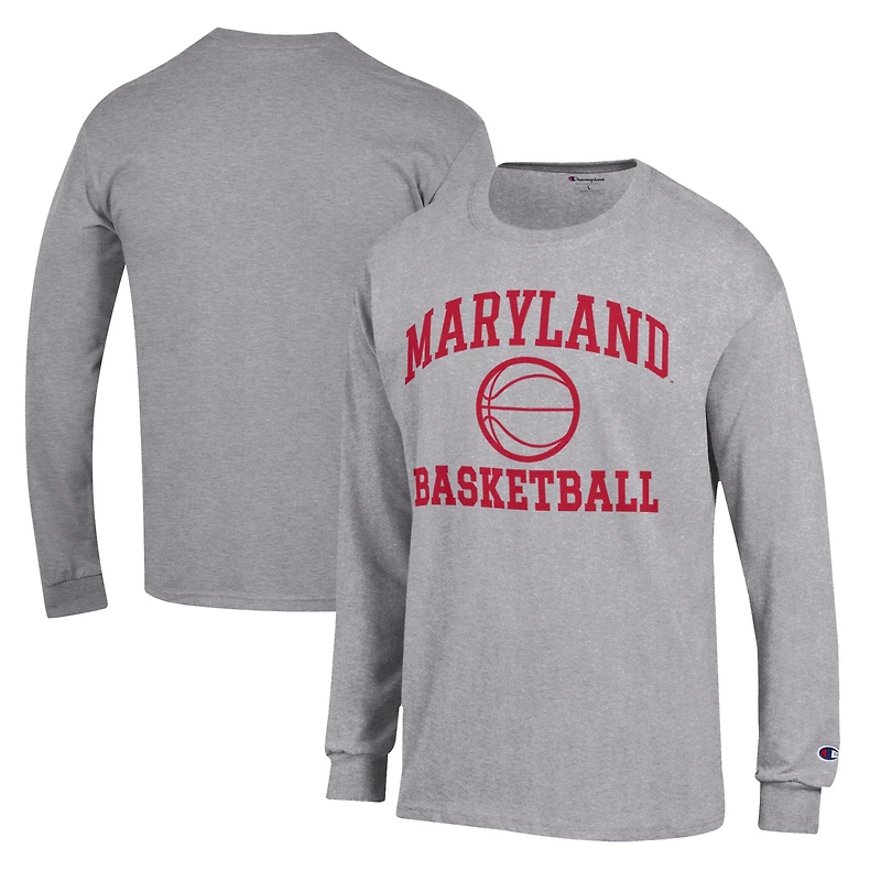 Men's Champion Heather Gray Maryland Terrapins Basketball Icon Long Sleeve T-Shirt