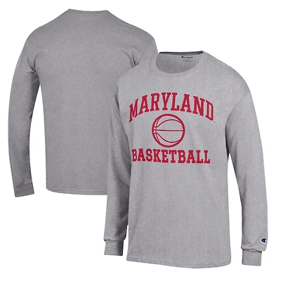 Men's Champion Heather Gray Maryland Terrapins Basketball Icon Long Sleeve T-Shirt