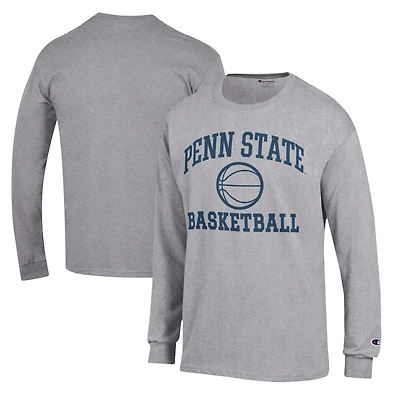 Men's Champion Heather Gray Penn State Nittany Lions Basketball Icon Long Sleeve T-Shirt