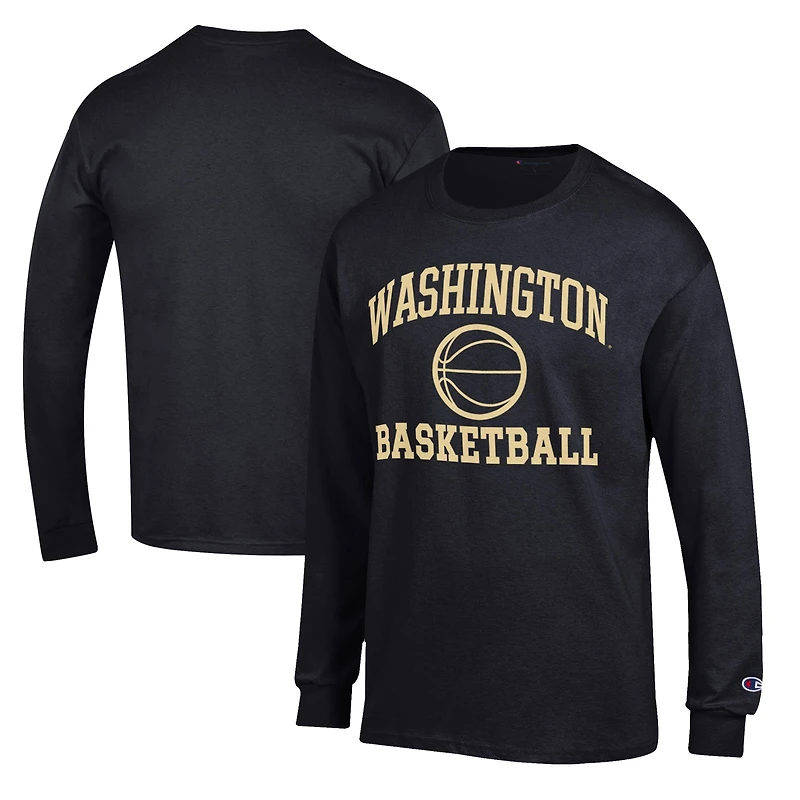 Men's Champion Black Washington Huskies Basketball Icon Long Sleeve T-Shirt