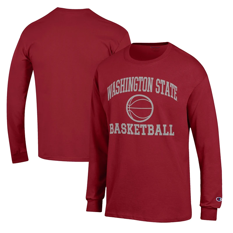 Men's Champion Crimson Washington State Cougars Basketball Icon Long Sleeve T-Shirt