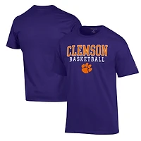 Men's Champion Purple Clemson Tigers Basketball Stack T-Shirt