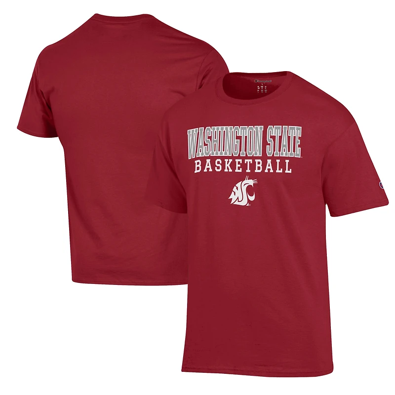 Men's Champion Crimson Washington State Cougars Basketball Stack T-Shirt