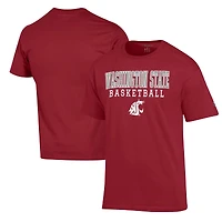 Men's Champion Crimson Washington State Cougars Basketball Stack T-Shirt