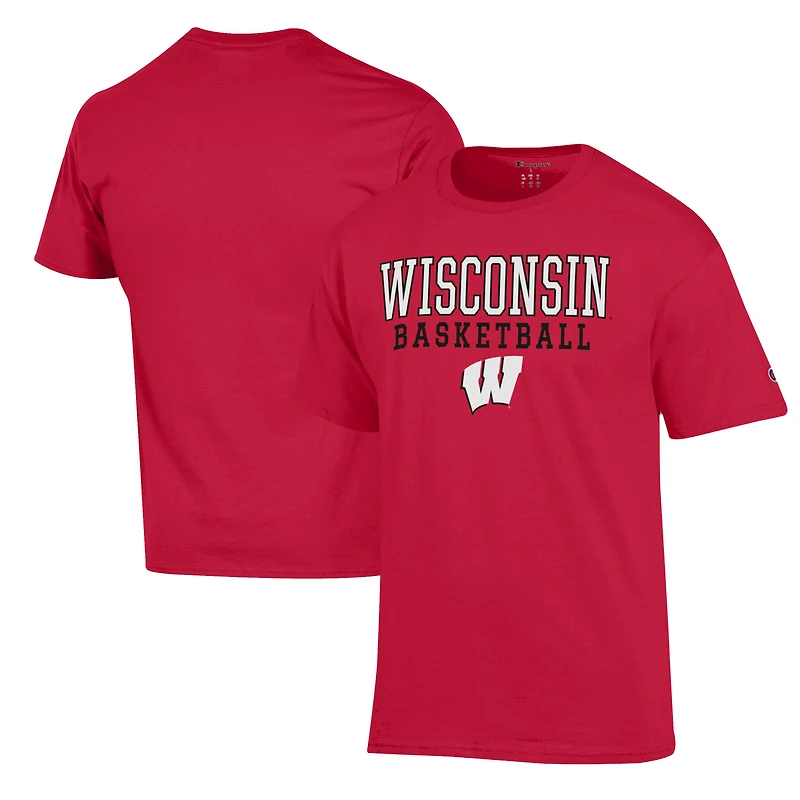 Men's Champion Red Wisconsin Badgers Basketball Stack T-Shirt