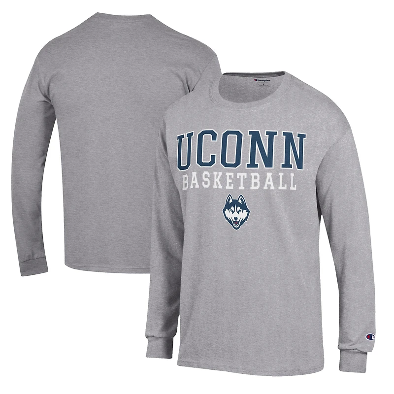 Men's Champion Heather Gray UConn Huskies Basketball Stack Long Sleeve T-Shirt