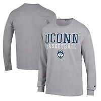 Men's Champion Heather Gray UConn Huskies Basketball Stack Long Sleeve T-Shirt