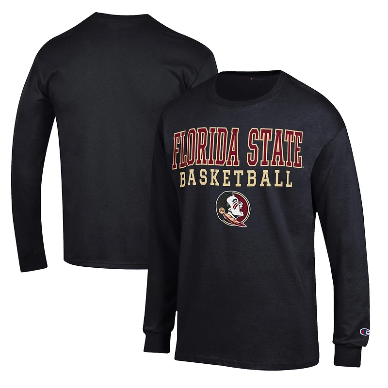 Men's Champion Black Florida State Seminoles Basketball Stack Long Sleeve T-Shirt