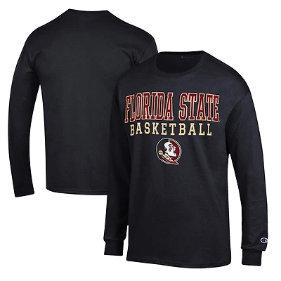 Men's Champion Black Florida State Seminoles Basketball Stack Long Sleeve T-Shirt