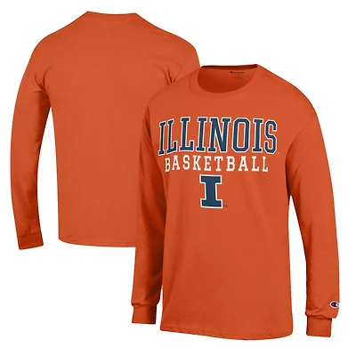 Men's Champion Orange Illinois Fighting Illini Basketball Stack Long Sleeve T-Shirt