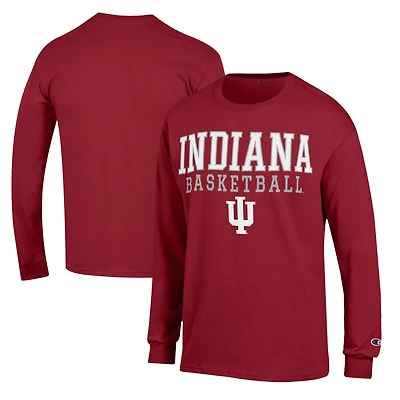 Men's Champion Crimson Indiana Hoosiers Basketball Stack Long Sleeve T-Shirt